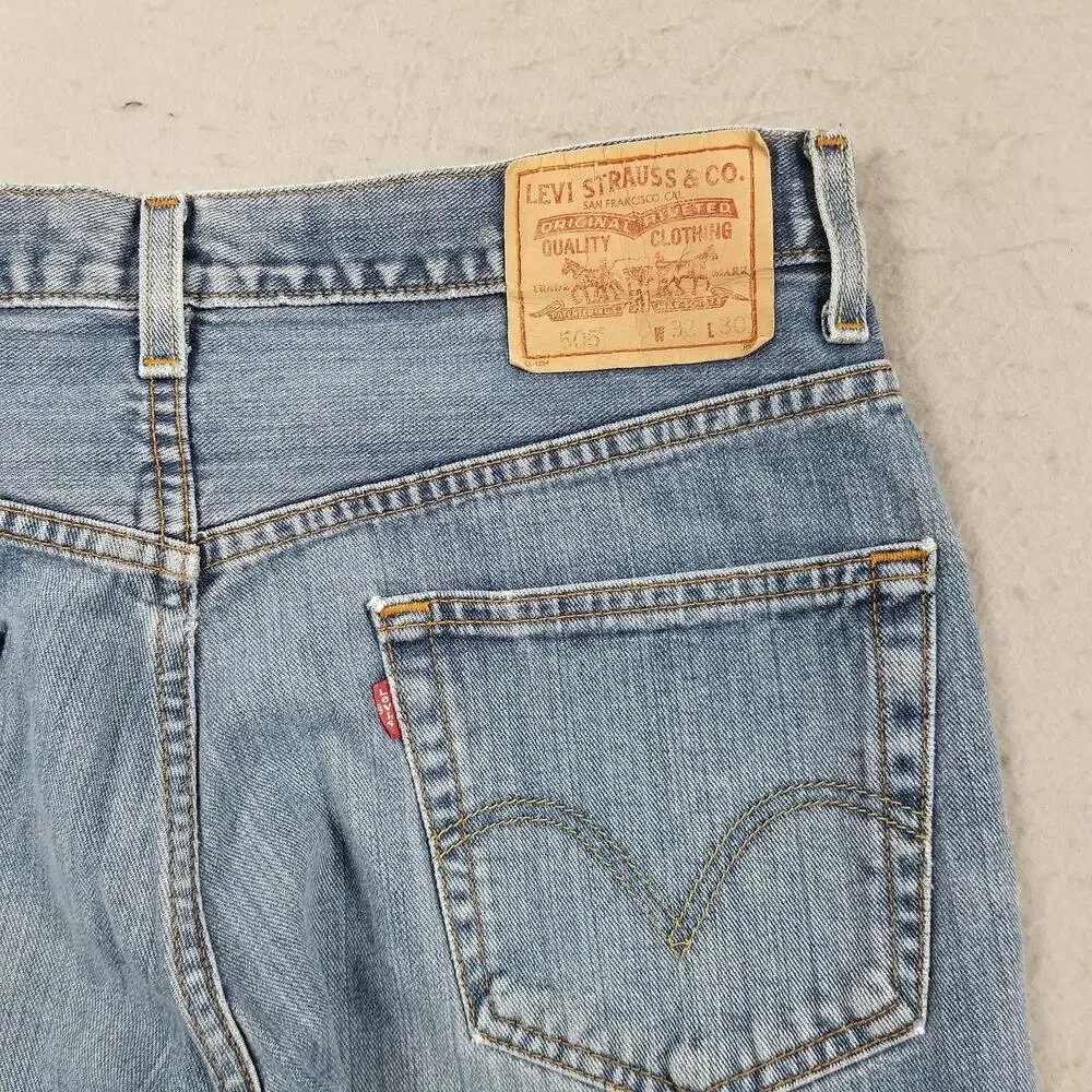 Levis 505 Jeans Mens 32x30 Blue Light Wash Straight‎ 100% Cotton Denim Pants